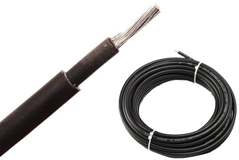 electrosmart Solar Cable 6mm Solar Panel PV Cable H1Z2Z2-K Red/Black DC Rated Insulated Photovoltaic Wire (Black, 25m)