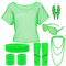 80er Jahre Kostüm Damen, Stirnban, Beinwärmer, Armbänder, Brille, Halskette, Netzoberteil Accessoire Off Shoulder Netzshirt, 90er 80er Jahre Outfit, 80iger Schlagerparty, Bad Taste Frauen Neon Party