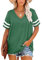 NARRAME Tops para Mujer Camisetas Verano túnica Manga Corta Tops Cuello Pico para Mujer Liso Verde Oscuro Small S 34-36