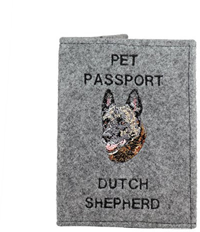 Art-Dog Hundepasshülle - Handgefertigte Filzhülle mit gesticktem Muster - Tierärztliche Reisepasshülle für Hunde - 17x12,5cm - Dutch Shepherd