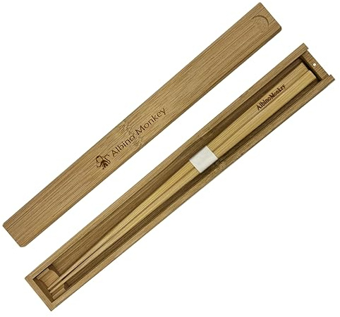 Albino Monkey Reusable Chopsticks Set with Holder | Natural Bamboo Wooden Chinese Chop sticks - In a Nice Gift Box