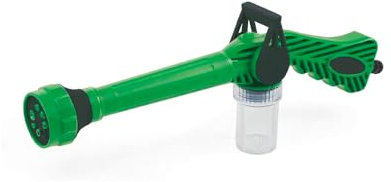 Pistola lanzadora de agua para riego con depósito para agua, lanza multichorro con conector universal para mangueras de jardín, ideal para la limpieza de coches y canalones, de plástico, 5,5 x 41 x 15
