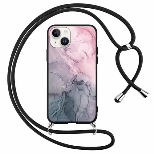 Foonary Funda con Cuerda para Apple iPhone 14/Apple iPhone 13 6,1, Carcasa Fina Silicona Aesthetic Dibujos Case con Ajustable Collar Correa de Cuello Cordón Cover para iPhone 14/iPhone 13, Marmol 4