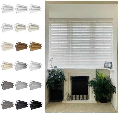 DEEJAAH® Made to Measure Venetian Blinds, 50mm PVC Faux Wood Blinds With Venetian Strings for Home, Office, Kitchen, Bathroom (35cm Width x 120cm Drop)