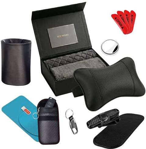 12-in-1 Car Gift Set for Men: Luxury Car Accessory Kit for New Car Owners & Drivers - Safety, Cleaning & Interior Essentials in Premium Presentation Box with Best Wishes Card (Black/Grey)