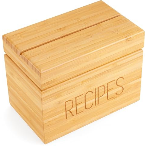 Apace Living Recipe Box with Cards and Dividers by Apace - Vintage Style Wood 4x6 Recipe Holder Card Box - Exclusively from The Premier Collection - Fits 240 Cards (Bamboo)