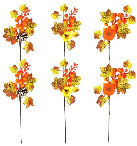 volumoon 6 Piezas De Ramas de Hojas de Arce Artificiales Ramas Artificiales de Hojas de Arce Calabazas para Jarrones Ramas Artificiales de Hojas de Arce Calabazas para Cosecha, Acción de Gracias