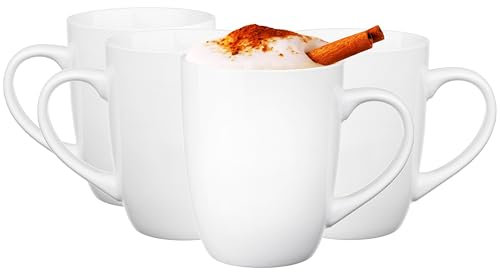 Glasmark KROSNO 1992 Lot de 4 tasses en céramique 300 ml Tasse à café Tasse à café Tasse à thé Passe au lave-vaisselle Blanc Bruno