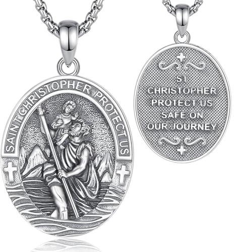 CELESTIA Heiliger Christophorus Anhänger Halskette Herren Silber 925 Kette Männer Halskette Glücksbringer Schmuck Geschenk für Männer Fahranfänger Geschenke für Vater Vatertag