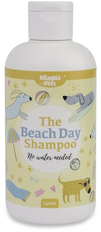 Nilaqua Pets Rinse Free 240ml dog Shampoo | Beach Day Dog Shampoo – A towel off Coconut Pet Shampoo |Requires No Water | Cleansing removing dirt, sand and sea salt.
