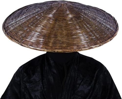 ROJDFCNBW Chinesischer Bambushut, ritterlicher Männerhut, Traditioneller Samurai-Schwertkämpfer-Cosplay-Hut, chinesischer Bambushut, 21 Durchmesser x 4 Tiefe(Bruin)