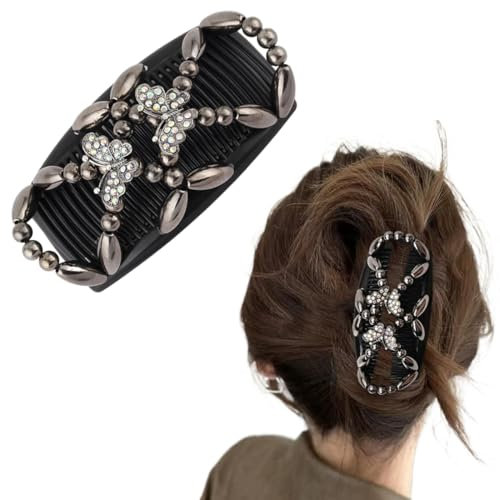 OQKAHIV 1 stücke Haarspangen Damen, Modischer Dehnbarer Haarklammer, Haarkamm elastisch perlen, Doppel Magic Hair Comb Haarspangen Dehnbar Kamm Clips für Damen Mädchen Haarschmuck DIY Haar Styling