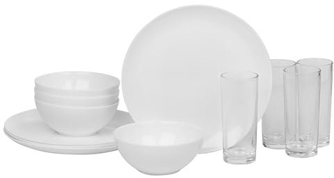 Queensway Home & Dining 12/24pc White Opal Glass Dinner Set - Dishwasher, Microwave, Freezer Safe, Elegant Plates & Soup Bowls - Multiple Design Options for Every Occasion