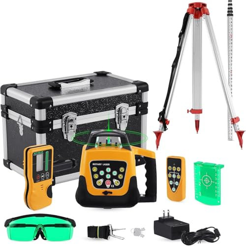 Laser Rotatif Horizontal Vertical 360° Niveau Laser Rotatif 500 m pour Construction de Bâtiments Professionnels Maçonnerie Clôtures Entrepreneurs Fondations,LivelloLaserVerdeConTreppiede