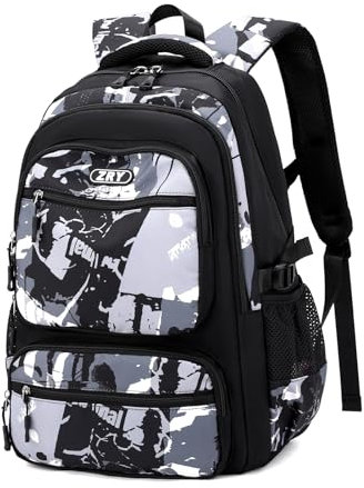 Amythe Rucksack Teenager Jungen Schulrucksack - 40L Schulranzen für Grundschule 5+, Realschule & Universität, Modischer Daypack für Reisen, Lässig 16 Zoll Laptop-Rucksack Herren, Schwarz