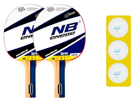 Enebe Set de Ping Pong – 2 Raquetas + 3 Pelotas para Juego de Tenis de Mesa. Palas + Pelotas Ideales para Iniciantes y Jugadores Avanzados.