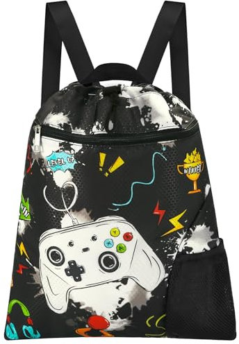 WAWSAM Kordelzug Rucksack Kinder - Spiel Wasserdicht Turnbeutel String-Rucksack für Jungen Sport Schule Strand Reisen Schwimmen Sportbeutel mit Reißverschlusstasche Wasserflasche Tasche