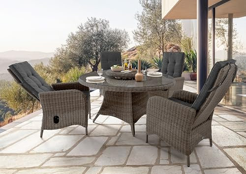 Destiny Sitzgruppe Palma Luna 4 Hochlehner + Tisch Ø 150x75cm Vintage grau