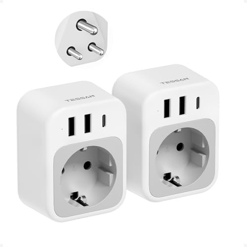 TESSAN Lot de 2 Adaptateur Prise Sri Lanka, Adaptateur Voyage Inde avec 3 USB, Prise Electrique Sri Lanka USB C, Type D vers Népal, Maldives, Pakistan, Soudan, Ghana, Pakistan, Bangladesh