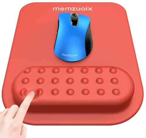 memzuoix Tapis de Souris Ergonomique avec Support pour Poignet, Mousse à Mémoire Premium pour Soulagement de la Douleur, Base Antidérapante en PU pour Un Contrôle Stable et Fluide - Rouge Cola