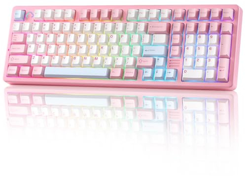YUNZII AL98 QMK/VIA Wireless Mechanical Gaming Keyboard, Full Aluminum, BT/2.4G/USB-C, Pre-Lubed Hot Swappable Linear Switches Gasket Mount 1800 Layout (Pink, Milk V2 Switch)