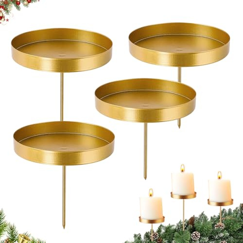 8cm Gold Kerzenhalter Adventskranz,4 Stück Kerzenhalter Stumpenkerzen,Adventskerzen Halter kerzenständer adventskranz,zum Ort Stecken für Kerzen Weihnachten Deko Tischdeko.