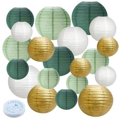 Lampions Grün, 20 Stk Lampions Bunt Papier Lampion Laterne Deko Runde
