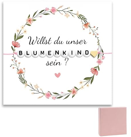 Komergave Blumenkind Armband Set, Blumenmädchen Armband Geschenke Set mit Verstellbarem Perlen Armbänder und Karte & Rosa Geschenkbox, Kinderarmband Armkettchen für Mädchen zur Hochzeit Verlobung