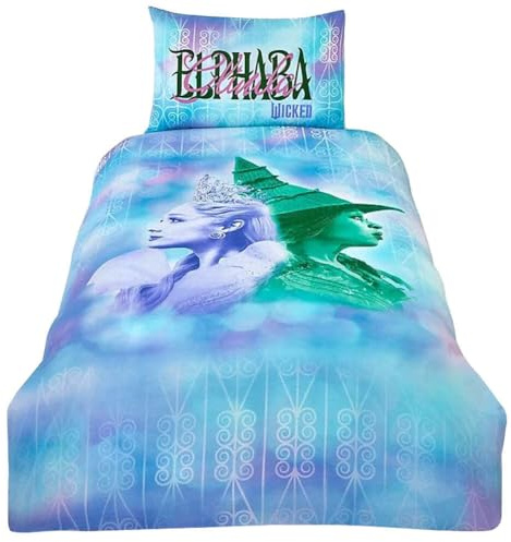 dreamtex Wicked Glenda & Elphaba Reversible 2 in 1 Design Single Duvet Cover and Pillowcase Set - Wicked For Good