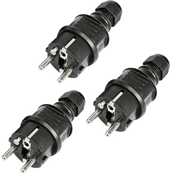 3 Prises Ensemble de Mâles 220V IP54, Fiche Male Prise Electrique, Fiches Robustes en Caoutchouc et Plastique, pour Utilisation Extérieure, pour Chantiers et Applications Professionnelles