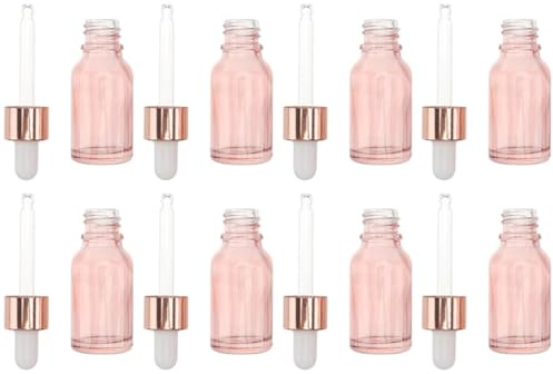 Dropper Bottles Glass 20ml 8pcs Pink for Essential Oil | Portable Refillable Set, Smooth Thick Build, for Liquids and Your Own Blends