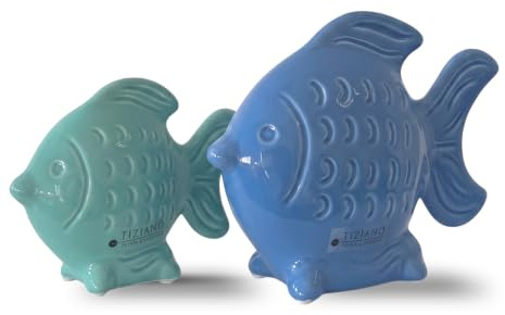Tiziano® Deko Fisch Neon 2er Set- türkis 11cm+14cm blau im Bundle-Elegante Deko Skulpturen für modernes Zuhause & Büro - Zeitlose Geschenkidee-Stilvolle Dekoration - Deutsches Familienunternehmen