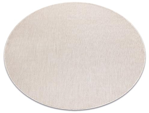 rugsx Teppich SION Sisal Optik, flachgewebt, strapazierfähig & pflegeleicht, Indoor & Outdoor, Wohnzimmer, Schlafzimmer, Balkon, Terrasse - ekrü/Creme rund 200 cm