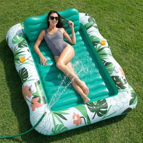 SOLAVERO Matelas Gonflable de Piscine, Appui-Tête Amovible, Porte-Gobelet | pour Bronzage et Bain de Soleil, pour Jardin, Plage et Piscine