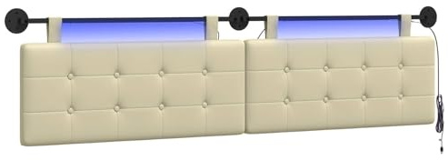 vidaXL Hängendes Kopfteil Mit LED Licht Creme Kunstleder, Elegantes, modernes Kopfteil, stylische Wandmontage, Flexibles Design, platzsparend, gemütliche Rückenlehne