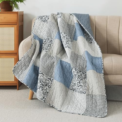 SLPR Sweet Dreams Patchwork-Überwurf, Baumwolle, gesteppt, 127 x 152 cm, Blau