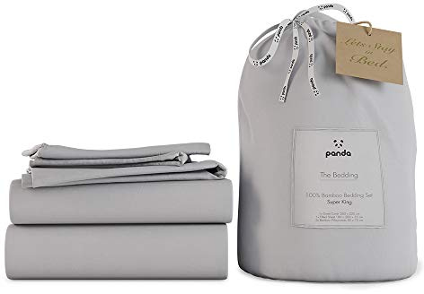 Panda® 100% Bamboo UK Super King Complete Bedding Set, Quiet Grey | Duvet Cover, Fitted Sheet, Pillow Cases | Soft, Breathable, Hypoallergenic | Luxury High Thread Count | Moisture-Wicking