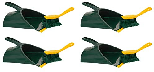 Novaliv Lot de 4 kits de balayage Jumbo, avec griffes, en 2 pièces, en plastique, vert et jaune, à poils courbes, avec pelle de balayage et balayeuse à main