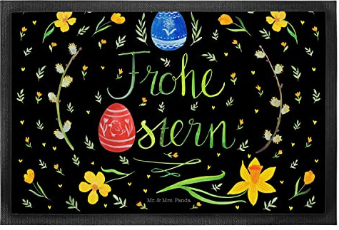 Mr. & Mrs. Panda fußmatte Ostern Frohe Ostern 50 x 75 cm - Geschenk, Osterei, Ostergrüße, Schmutzfangmatte, Fußabstreifer, teppichmatte, Schmutzmatte, Bemalte Ostereier, Osterblume, bodenmatte