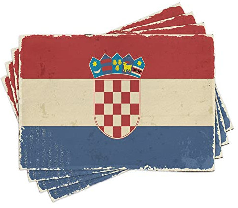 ABAKUHAUS Kroatien Platzmatten, Vintage Look Nationalflagge, Tischdeko aus Farbfesten Stoff für das Esszimmer und Küche, Vermilion Beige