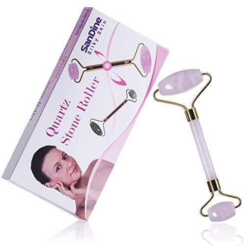 Rosenquarz Roller für Gesicht - Rosenquarz Jade Roller 100% natürlich - DIY mit abnehmbaren Köpfen - Gesichts Roller für Schwellungen der Augen - Rose Quarz Roller - von Sandine