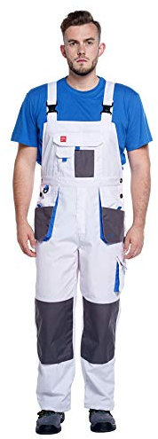 ART.MAS White Bib and Brace Dungaree Mens Multi-Pocket Cargo Heavy Duty Work Overalls, Triple Stitched Cordura Reinforcing Stress Points Knee Pad Pockets (42/44, NO kneepads)