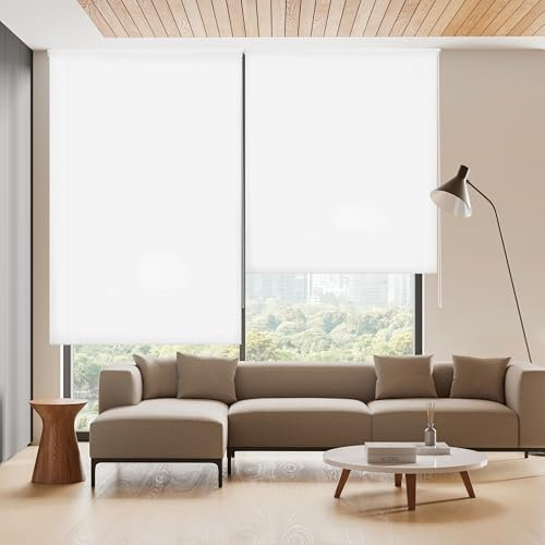 Blindecor Ara | Tenda a rullo traslucida tinta unita - Bianco sporco, 150 x 175 cm (Larghezza x Altezza) | Dimensioni del tessuto 147 x 170 cm | Tenda per interne