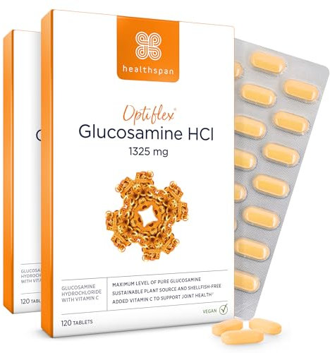 Healthspan Optiflex Glucosamine HCI 1,325mg with Vitamin C | Shellfish Free Vegan Tablets for Joint Health | 40% More glucosamine Than Glucosamine Sulphate | Added Vitamin C (240 Tablets)