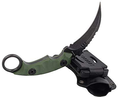 MASALONG Outdoor Survival Claw Taktische Zähne Messer Doppelschneidig Scharfe Feste Klinge Messer mit Scheide (5CR Black Stone Wash Green Griff)