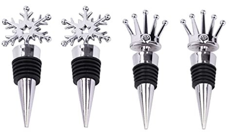 Edelstahl Weinverschluss Schneeflocken Deko Flaschenverschluss: 4 Stücke Silber Krone Weinstopper Weinflaschenverschluss Weinstopfen Weihnachten Dekoration Geschenke Xmas Winter Hochzeit Party Deko