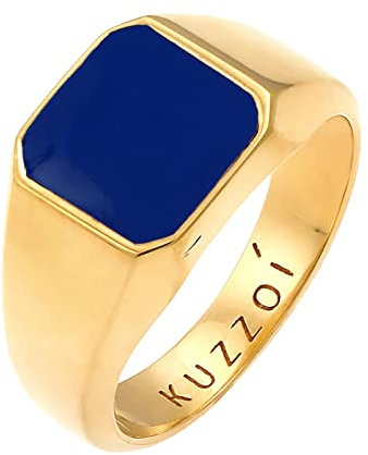 Kuzzoi Herrenring Siegelring massiv (12 mm) breit in 925 Sterling Silber, Klassischer Ring mit Emaille für den Mann, Goldener Silberring für Männer, Ringgröße 66, 0609950721_66