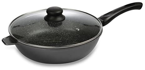 Sauteuse avec son couvercle et sa poignée soft-touch - KitchenPro - Revêtement en pierre, antiadhésif - Dimension 24cm