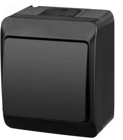 asvendo Elektro HERMES - Interruptor de luz, interruptor doble, enchufe múltiple, protección IP44, resistente al agua, para exteriores, color negro