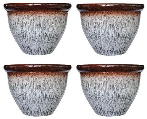 simpa Two Colour Tone Drip Glaze Effect Plastic Planter Pots - GREY, Set of 4 Pots - 17cm (H) x 23cm Diameter